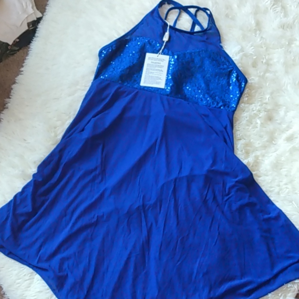 Navy blue dance costume ice skating sheer suit